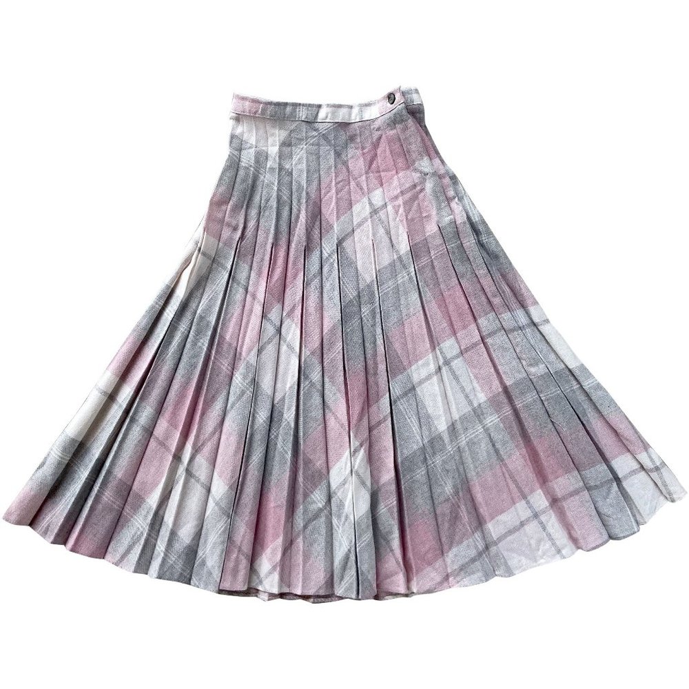 Vintage Plaid Wool Skirt Irish School Maxi Pastel - Picture 2 of 4